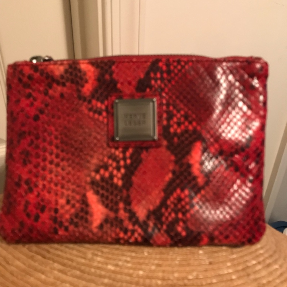 Herve Leger clutch leather new purchased after show red snake design
